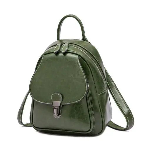 2024 Custom Logo Oiled Waxed Genuine Leather Backpack Bag For Women Fashion Purse