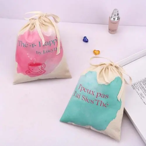 Custom Hot Stamping Recyclable Cotton Muslin Gift Packaging Bag Custom Logo Printed Cosmetic Toys Storage  Dust Cotton Pouch