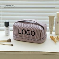 Custom Wholesale Double Layer PU Luxury High-end Travel Makeup Case Organizer Cosmetic Bags for Women