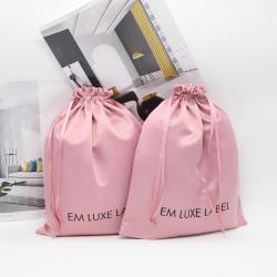Pink Hair Extension Packaging Satin Pouch Custom Logo Printed Large Satin Drawstring Dust Shopping Clothes Bag