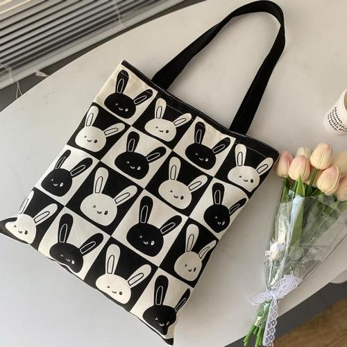 Cute Rabbit New Canvas Bag Women's Shoulder Large Capacity Student School Bag Handbag Zipper Japanese Korean Style Tote Bag