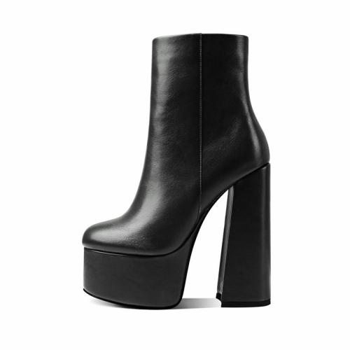 2023 Bottes Femme Fashion Designer Ladies Round Toe Super High Chunky Heel Short Boots Women Thick Platform Ankle Booties