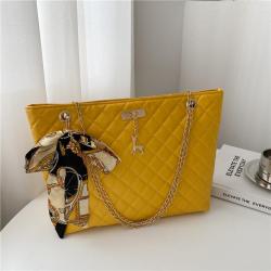 Big Capacity Designs Silk Scarf Lattice Bow Knot Diamond Chain Women's One Shoulder Tote Bag Luxury Ladies Purses and Handbags