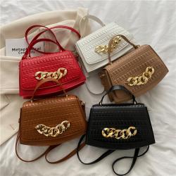 Simple Pu Portable Small Bag Women's New Fashion Single Shoulder Bag Chain Western Stone Grain Cross-body Bag