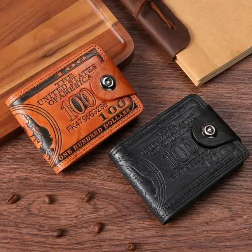 European American Tide Brand Men's Short Wallet Personalized Dual-Fold Buckle Multi-Card Holder Open Silver Bag Waterproof