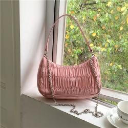 Wholesale New design candy color luxury ladies hand bags female  Ruched nylon bags chain sling bags for women crossbody
