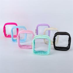 Keymay Custom Private Logo Embroidery Letter Patches Waterproof Girls Clear Zipper Cosmetic Bag PVC Makeup Bag Clear Pouch