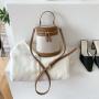 Customized LOGO Canvas Splicing PU Leather Handbag High Quality Fabric Tote Bag Crossbody Fashion Cylinder Bucket Bag