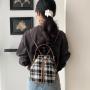 Wholesale Removable Shoulder Strap Backpack Black Plaid Chain Canvas School Bag PU Leather Bucket Backpack for Women