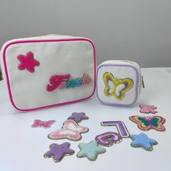 Wholesale Blank Plain Canvas Embroidery Zipper Pouch Customized Travel Cotton Makeup Bag Women Cosmetic Bags Cases