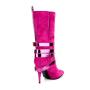 2023 botas de dama Fall Winter Ladies Suede High Heels Long Boots Women Pointy Toe Cone Heel Cross Strap Buckle Mid Calf Boots