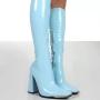 Western Popular Style Patent Leather Upper Women Square Toe Knee High Boots Side Zipper Chunky High Heel Boots For Women