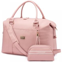 LOVEVOOK OEM Leather Carry On Weekender Overnight Bag with Toiletry Bag Cute Tote Yoga Gym Travel Luggage Duffle Bags for Women
