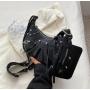 New Fashion Women's Bag Rivet Crescent Child Mother Bag European And American Vintage Quilted Pleated High Quality Shoulder Bag