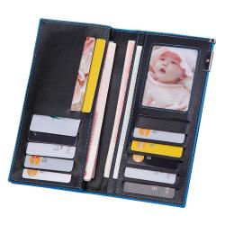 CUIKCA Long Leather Wallet For Men H035 Blue Edge Iron Included Angle Purse Photocards Wallets Leather Slim Card Holder