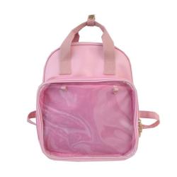 Factory customized leather women ita backpack with clear PVC window pins display custom ita bag
