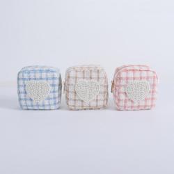 Winter Popular Tweed Cloth Makeup Zipper Bag Custom Plaid Toiletry Pouch Women Organizer Cosmetic Bags & Cases