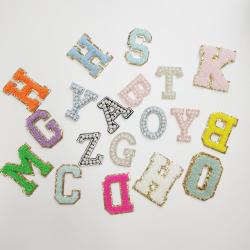New Style Cute Fluffy Self Adhesive DIY Embroidery Monnogram Letter Patches 5.5cm Custom Chenille Letter Sticker Patch