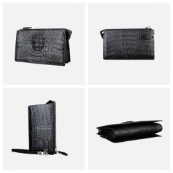High Quality Men'S 100% Genuine Crocodile Skin Zipper Clutch Wrist Bag Luxury Alligator Crocodiles Leather Wallet For Men