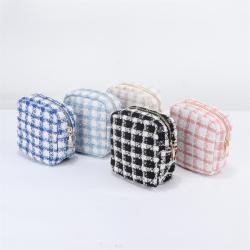 24 Hour Delivery Large Capacity Portable Soft Tweed Travel Cosmetic Makeup Standup Pouch Checked Organizer Toiletry Bag