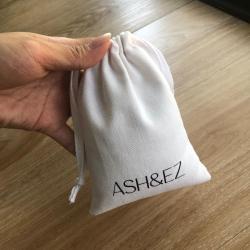 8 ounces White Canvas Cotton Drawstring Bag With Custom Logo Jewelry Pouch
