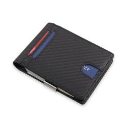 Wholesale Leather Slim Metal Money Clip Wallet Carbon Fiber Leather Card Holder Wallets for Men