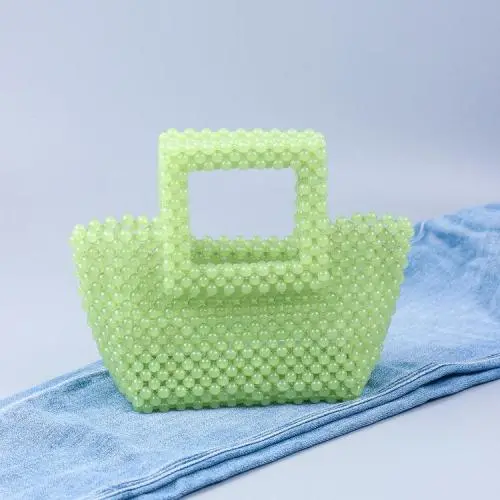 Wholesale handmade resin green beaded Handbag Pearl Bag Famous Design Women Acrylic tote Bag Summer Bag Hollow Out 2024