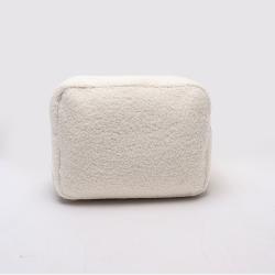 Wholesale Custom Logo Furry Teddy Velvet Makeup Bag Letter Patches Sherpa Toiletry Travel Bag Lamb Wool Sherpa Cosmetic Bag