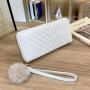 Women's Long Wallet 2024 New Multi Card Position Korean Double Zipper Clutch V Embroidery Hairball Female Wallet