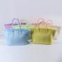 Keymay Fashionable Cute Bright Color 6 Colors Large Tassel Canvas Travel Tote Plain Blank Canvas Fringe Tote Bags Beach Bag