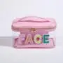 Keymay Custom Letter Patches Candy Color Pvc Transparent Travel Bag Clear Cosmetic Pouch Open Top Pouch Makeup Case with Handle