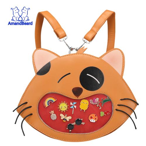 Professional customized clear ita backpack lovely animal Itabag pvc window with pins display insert backpack