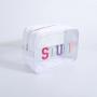 Keymay Personalized Embroidery Chenille Letter Patches Waterproof Clear Zipper Cosmetic Bag Makeup Organizer Toiletry Bag Travel