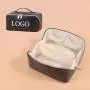 Custom Design Luxury PU Leather Women Portable Travel Makeup Bag With Handle Flat Lay Makeup Organizer Cosmetic Bags