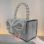 New Shiny Retro Diamond Handbag Evening Bag Bowknot Rhinestone Purse Small Square Bag Banquet Party Bag Handbags For Woman