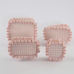 Personalized Girls Cute Makeup Organizer Zipper Pouch Gingham Plaid Checked Cosmetic Bag Women Ruffle Makeup Bag
