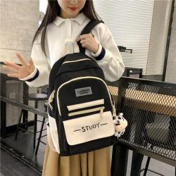 HR053 Female Student Study Versatile INS Cool Backpack Canvas Zipper Fashion Laptop Bag Combination Color Birthday School Bag