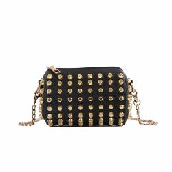 Fashion Willow Nail 2023 New Mini Head Bag Personality Chain High Texture Women's Bag Fashion Pu Zipper One Shoulder Bucket Bag