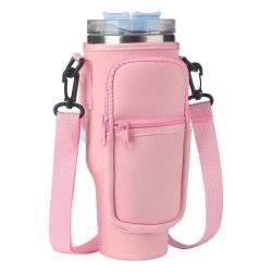 2024 Hot Sale 40 OZ Neoprene Shoulder Strap Tumbler Cup Water Bottle Carrier Crossbody Sling Holder Bag with Zipper Phone Pocket