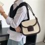 Custom Hard Single Shoulder Handbag Canvas Joining PU Leather Wristlets Hand Bag Ladies Crossbody Bag Fashion Women's Saddle Bag