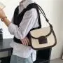 Custom Hard Single Shoulder Handbag Canvas Joining PU Leather Wristlets Hand Bag Ladies Crossbody Bag Fashion Women's Saddle Bag