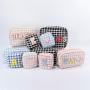 Keymay Hot Sale Multicolor S M L XL Cute Winter Cherecked Tweed Travel Organizer Bag Cosmetic Bag Zipper Fabric Makeup Bag