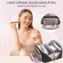Customized Portable Travel Makeup Case Large Leather Cosmetic Bag with Strap Flat Lay Opening Waterproof Anti-Dust for Women