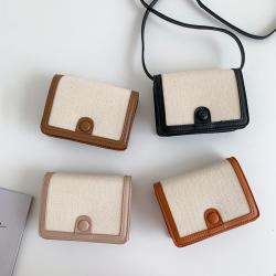 Summer Beach New Style Messenger Bag PU Leather Combined Canvas Mini Lipstick Wallet Cute Light Color Wallet For Women
