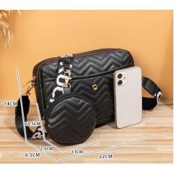 HR710 Printed Wide Shoulder Strap Crossbody Bag with Coin Purse Women Wave Pattern Embroidered Bag PU Leather Phone Storage Bag