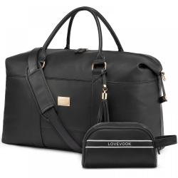 LOVEVOOK 2pcs/set Fashion Leather Travel Duffle Bag for Women Men Vintage Weekender Overnight Bag Gym Sports Bag with Wet Pocket