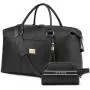 LOVEVOOK 2pcs/set Fashion Leather Travel Duffle Bag for Women Men Vintage Weekender Overnight Bag Gym Sports Bag with Wet Pocket