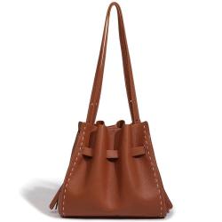 2024 new arrival Soft Leather PU Leather Shopping drawstring Bucket Bag