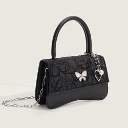 2024 Custom Butterfly Logo Lovely Metal Heart Pearl Tag Bags Handbag With Wrinkle Fabric