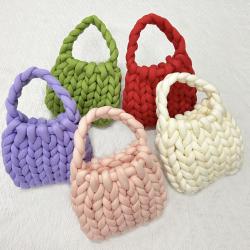 Custom colors Winter Thick Icelandic Wool Diy Chunky Yarn Tote Women's Hand Knitted Crochet Handbag Bag